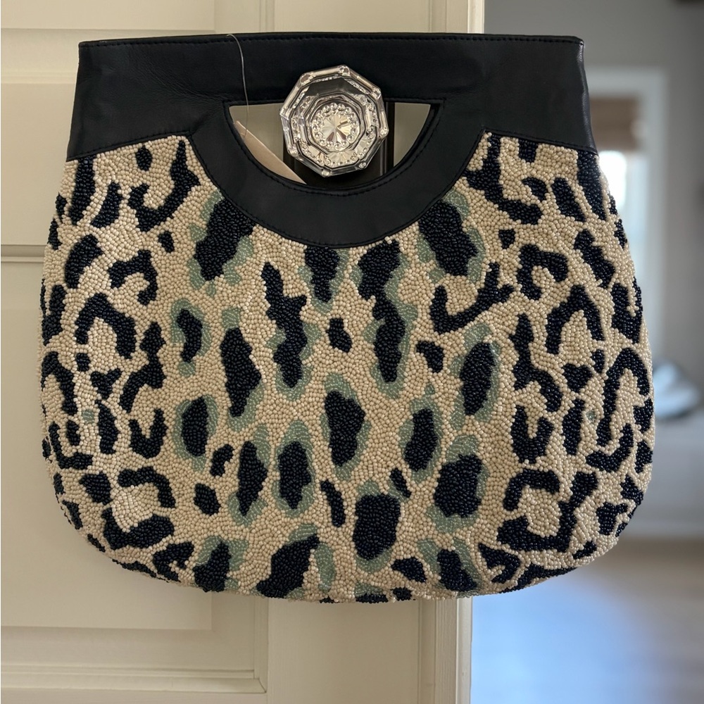 Tiana Beaded Leopard Print Clutch NWT